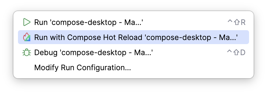 Compose Hot Reload special mode of running application